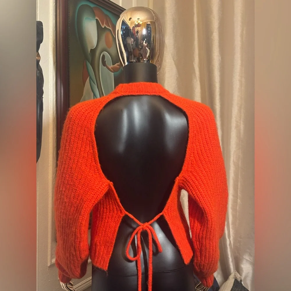 Future Collective Orange Crew Neck Sweater with Ribbed Texture - Picture 3 of 6
